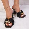 Metal Decor Women's High Heels Sandals Summer 2025 Square Toe Thick Heel Pumps Woman Elegant Purple Dress Party Sandals