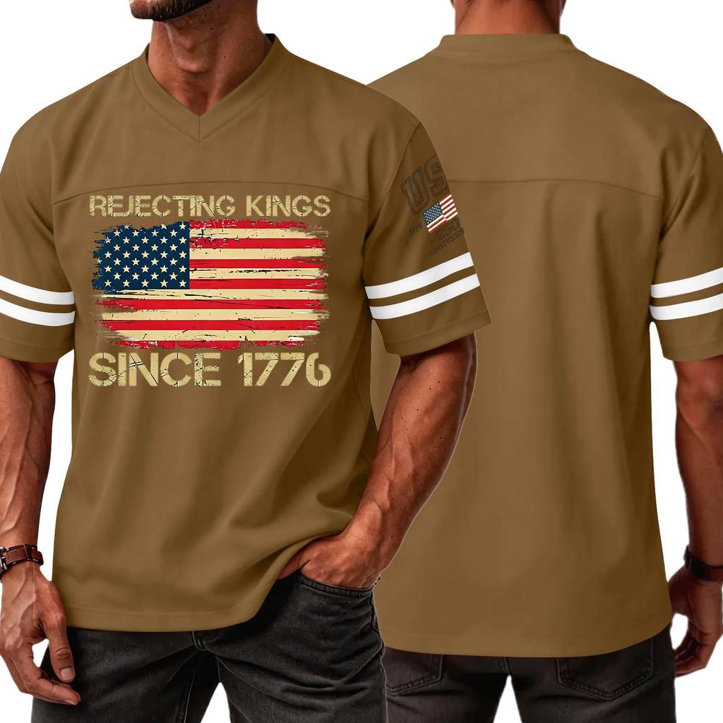 Men's Casual V Neck Short Sleeve Sports T Shirt with Flag and Independence Day Print Suitable for Daily Wear and Outdoor Activities