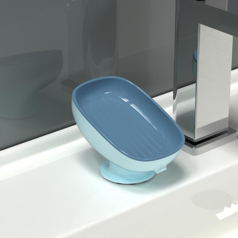 Self Draining Soap Holder with Super Suction Cup Non-Slip Detachable Soap Dish for Bathroom Kitchen Sponge Scrubber Storage