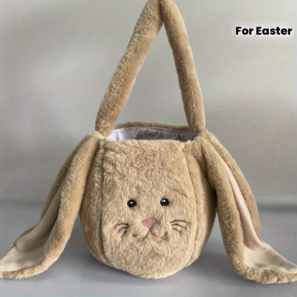 Plush Easter Bunny Basket for Kids Boys Girls Rabbit with Long Plush Ear Egg Hunting Bags Tote Bags for Home Decorations Candy