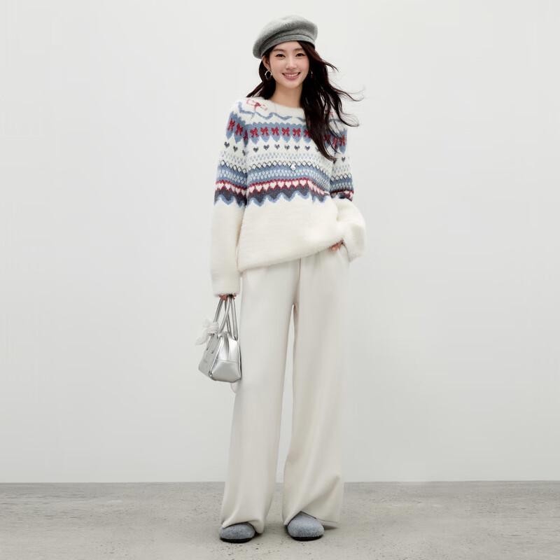 Qiushui Yiren Retro Color-block Round Neck Sweater