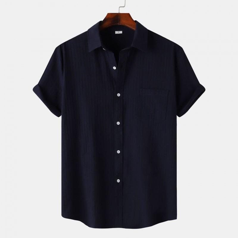 Mens Solid Color Short Sleeve Casual Shirt 2026 Loose Fit Business-Casual Wear Office Outing