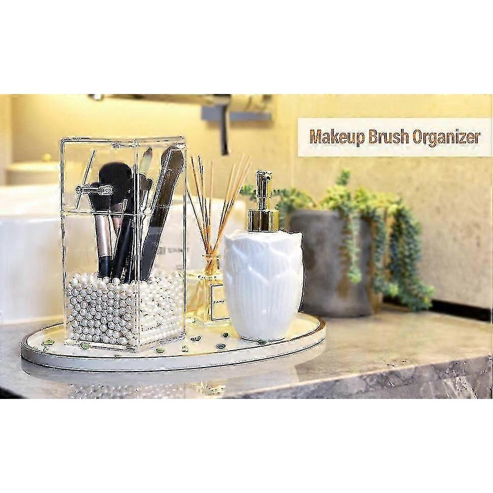 2025 Acrylic Makeup Brush Holder Organizer With Lid For Bathroom
