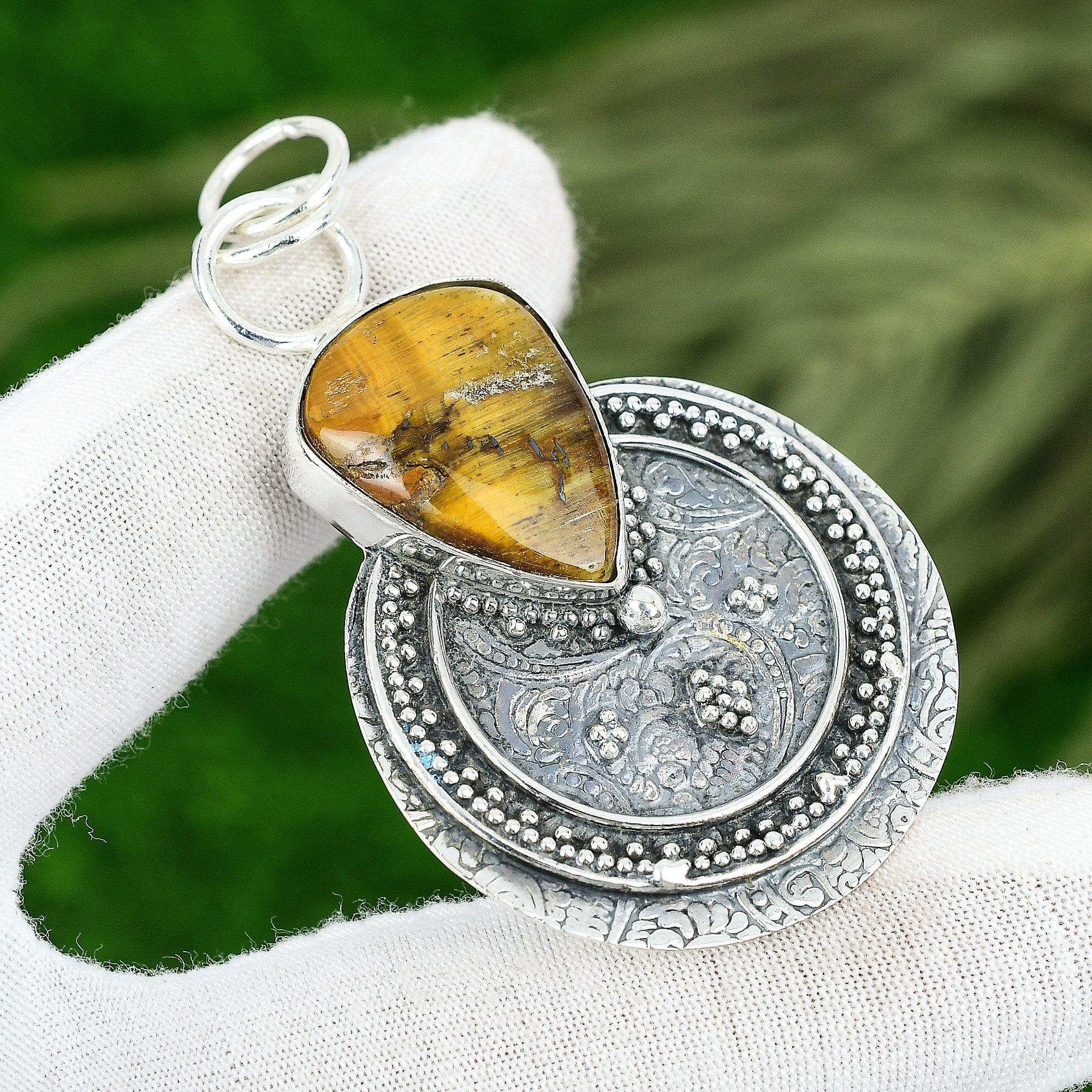 

Sisters Day Sale Natural Tiger Eye Sterling Silver Sacral Chakra Pendant Jewelry