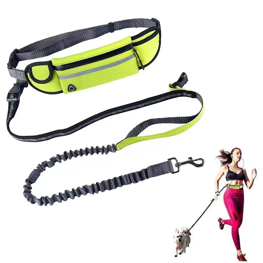 Hands Free Pet Dog Leash With Waist Bag Reflective Elastic Belt Running Dog Nylon Leash Set Collar Harness Pet Accessories