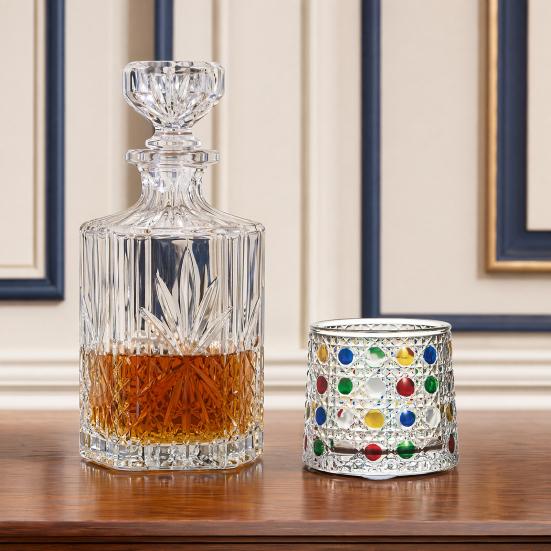 Rotating Whiskey Glass, Hand Painted Swivel Tumbler with 360-degree Spinning Base, Faux Crystal Liquor Glass Cup for Home Bar