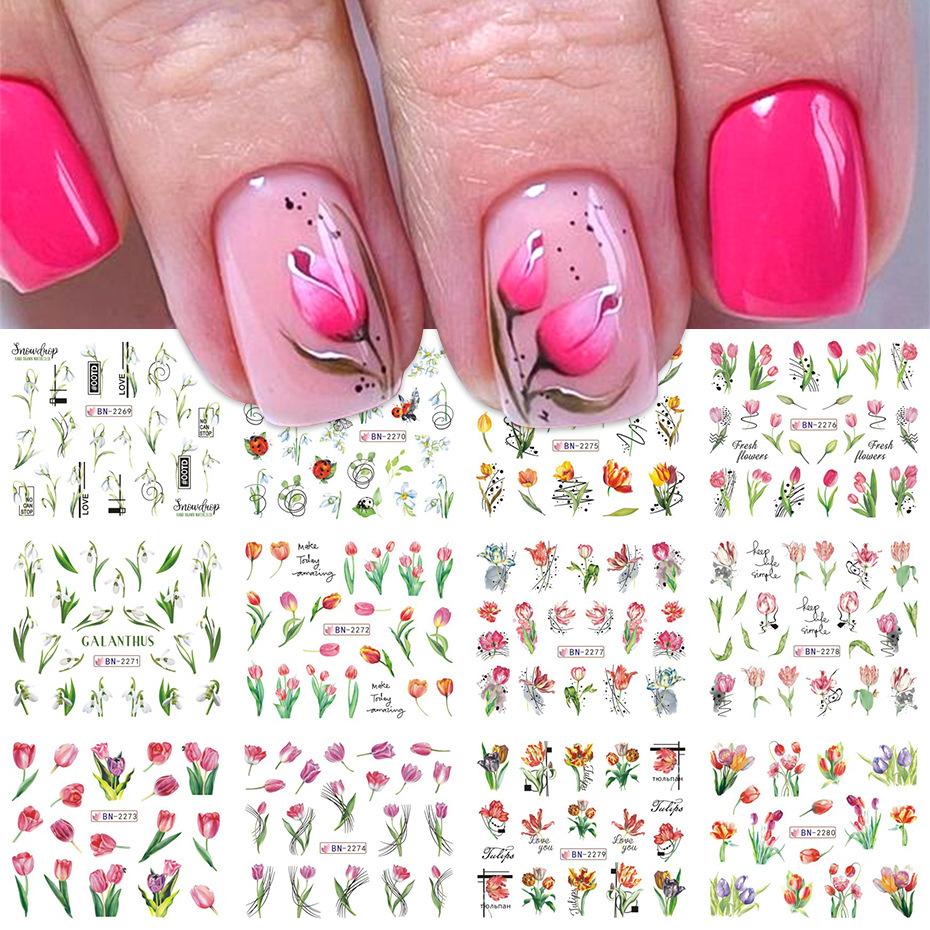 12 Styles Nail Art Water Transfer Sticker English Abstract Image Transfer Slider Decoration