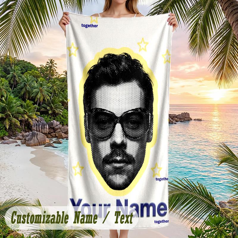 Harry Styles Beach Towel, Personalized Custom Name Text, Quick Dry Large Absorbent Towel For Beach Pool