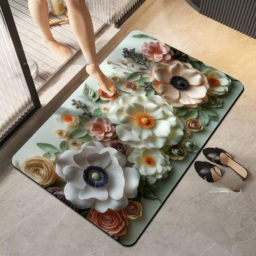 Simple Printing Bathroom Thickening Mat Bath Non-slip Carpets In Wash Basin Bathtub Side Floor Rug Shower Room Doormat Memory Foam 3D Pad