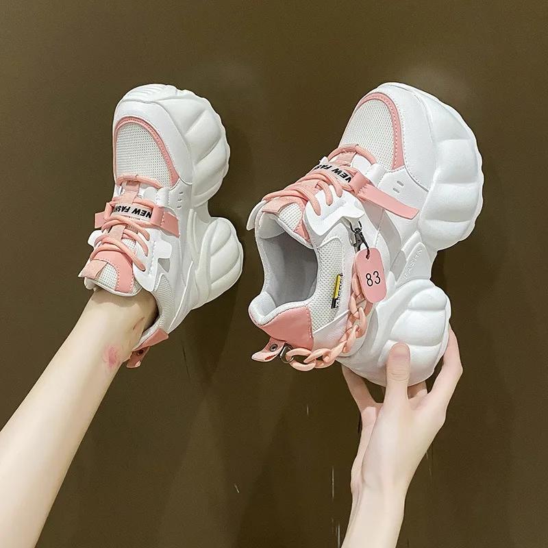 Autumn Spring Woman Platform Shoes Wedge Heel 10CM Casual Shoes Height Increasing White Black Sneakers Women Leather Shoes New