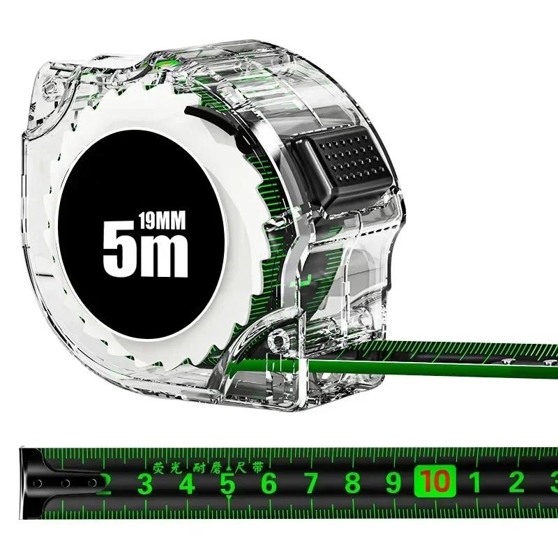 High Precision Steel Tape Measure 5M/16FT, Thickened Anti-Drop, Self-Locking, Wear-Resistant, Fluorescent Black for Construction