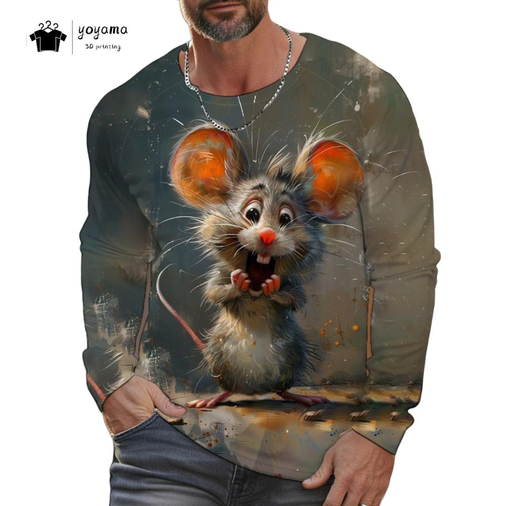 Funny Chicken Pattern Men Long Sleeved T-Shirt 3D Print Autumn Loose-Fitting Men's Clothing Casual Fashionable O-Neck Men's Top