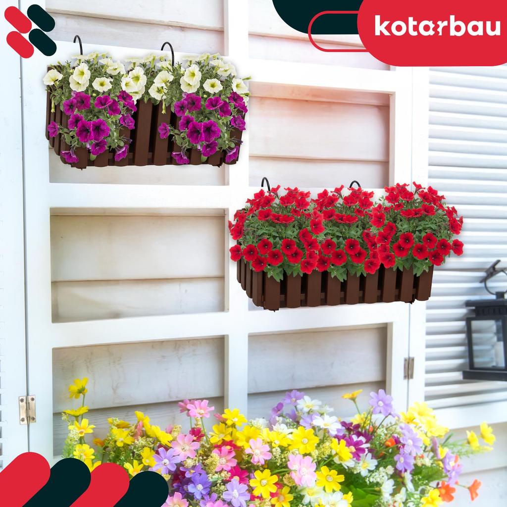 Flowerpot Balcony Terrace Box with Hooks Irrigation System Brown 40cm