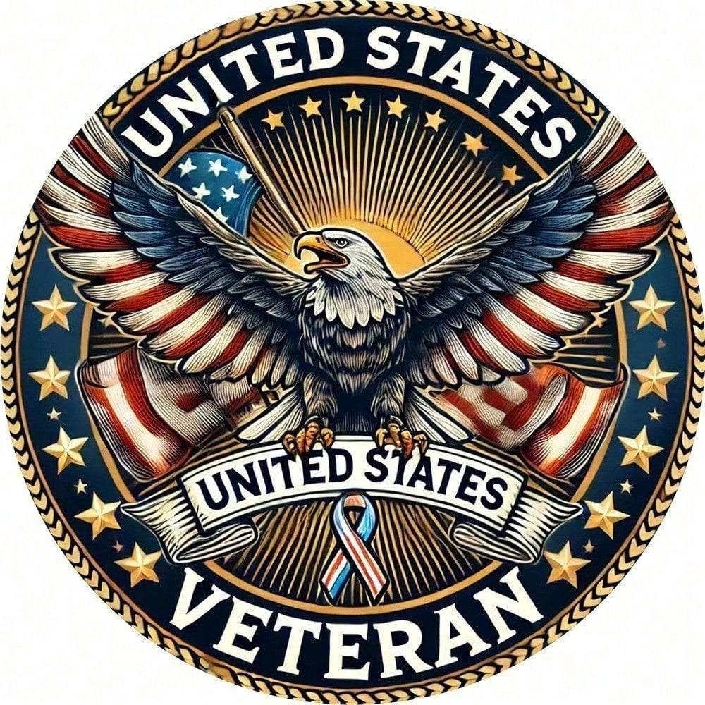 Veterans Pride 8x8 Inch Embossed Metal Sign Patriotic Wall Art Home Decor American Flag Rustic