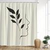 Minimalist Women'S Side Face Shower Curtain Abstract Line Leaf Pattern Polyester Shower Curtain 12 Hook Bathroom Decoration