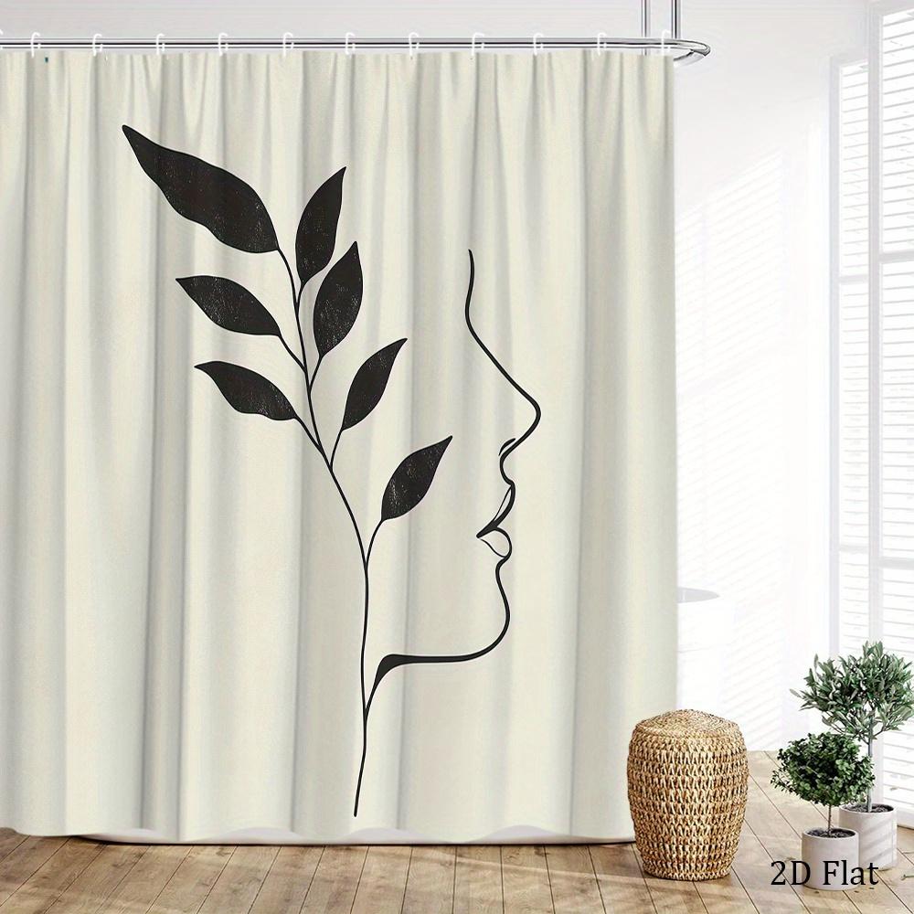 Minimalist Women'S Side Face Shower Curtain Abstract Line Leaf Pattern Polyester Shower Curtain 12 Hook Bathroom Decoration