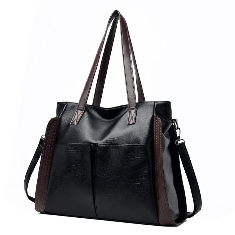 

Large capacity soft leather large bag women s new trendy handbag single shoulder women s bag messenger bag fashion чорний