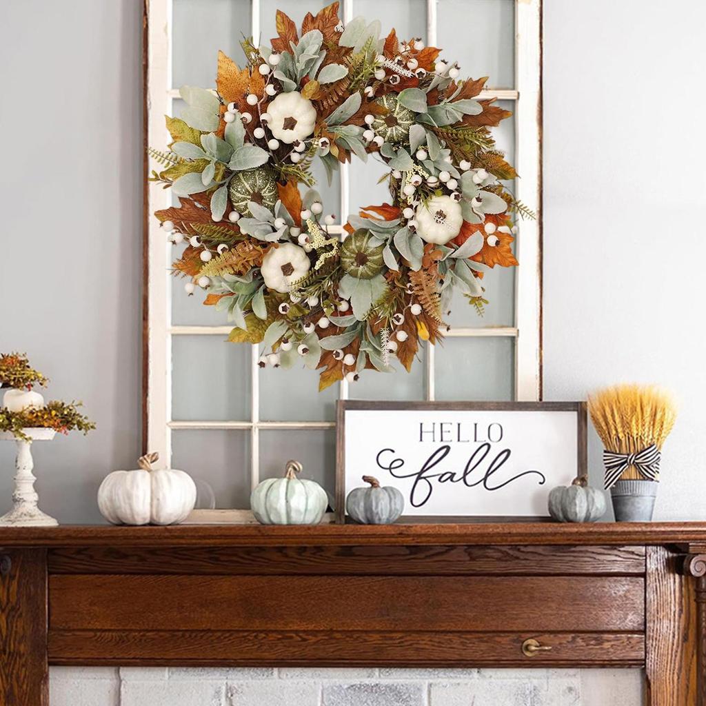 Fall Door Wreath Fall Halloween Wreath With Pumpkin Artificial Home Decor Thanksgiving Decorations For Farmhouse Holiday Harvest