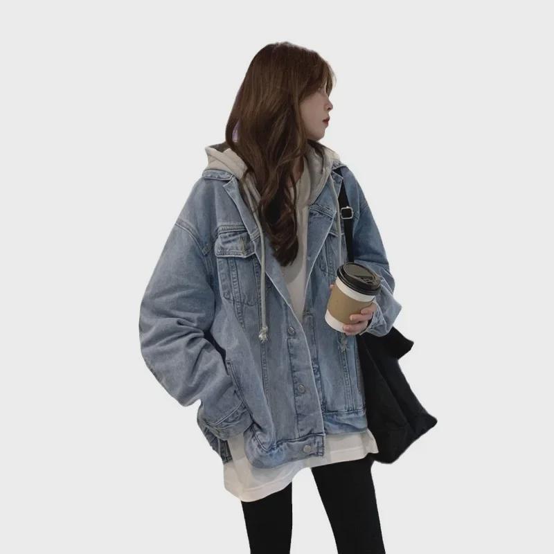 Women's Light Hooded Denim Jacket - Spring/Autumn 2025 Korean Style, Casual Loose Fit