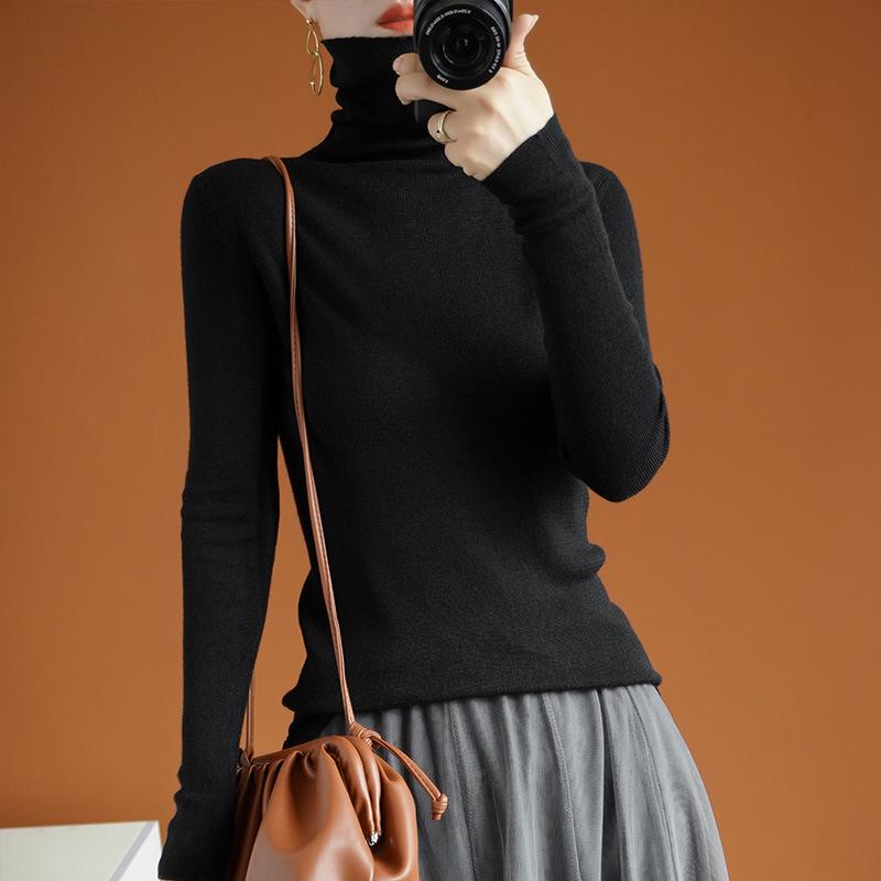 Women's Slim Fit High Neck Wool Sweater - Knitted, Autumn/Winter Collection