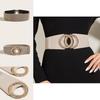 Ethnic Style Leather Wide Waist Belt With Double Alloy Buckle For Feminine Dresses And Jackets