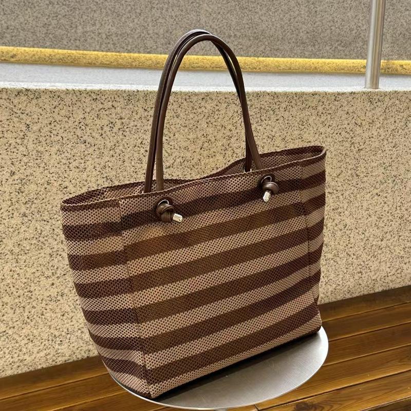 

New Lazy Style Fake Tote Special Bag Handheld Large Capacity Canvas Bag Women s Black and White Stripe Contrast Underarm Bag Shoulder Bag