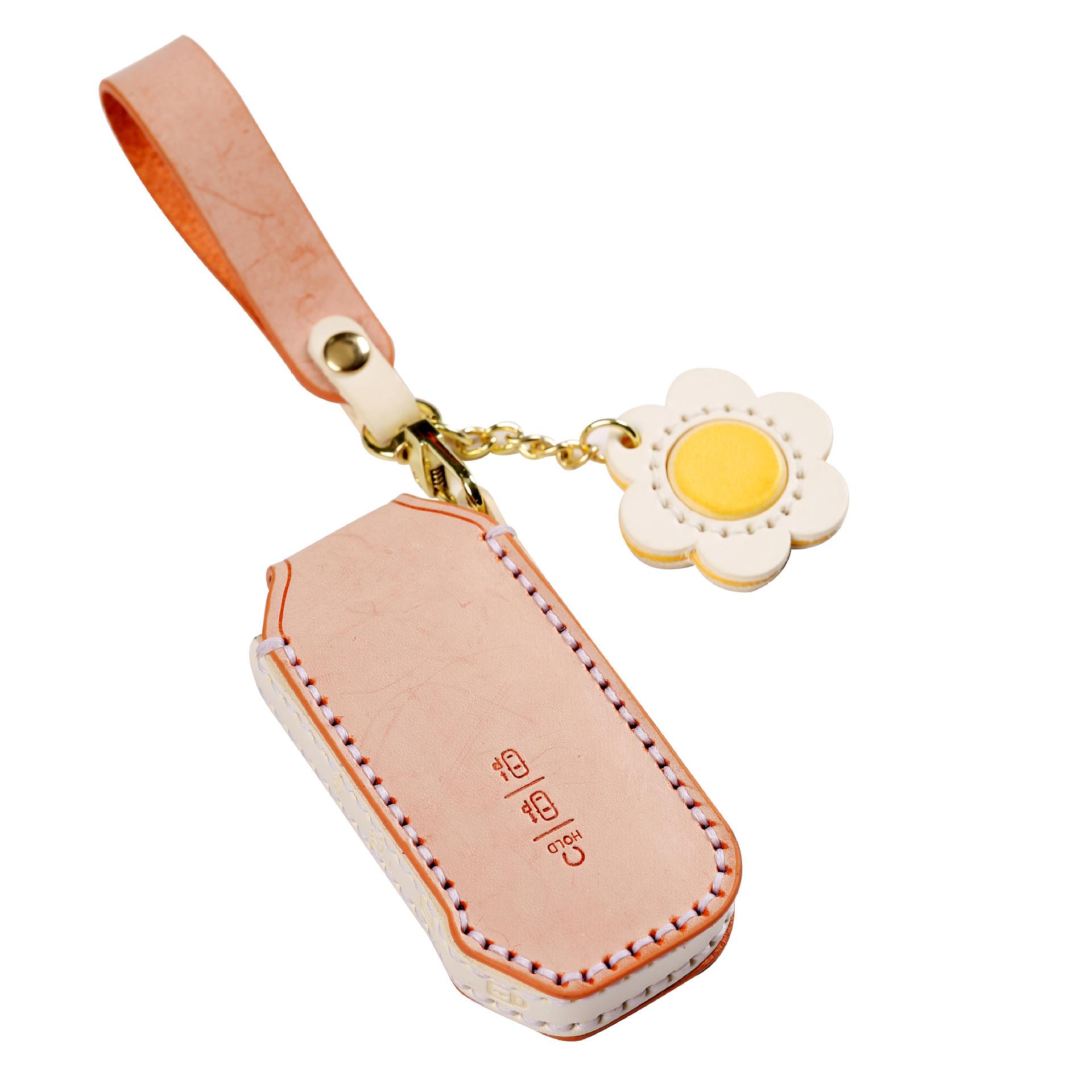 

Чехол для ключей из натуральной кожи подходит для коровьей кожи растительного дубления для коммерческих автомобилей Kia. розовый