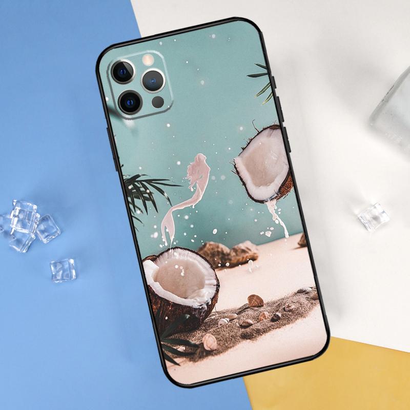 Summer Fruit Coconut Phone Case For iPhone 16 Pro Max 13 12 Mini 11 14 15 Pro Max XR 16 15 Plus 16e Cover Shell