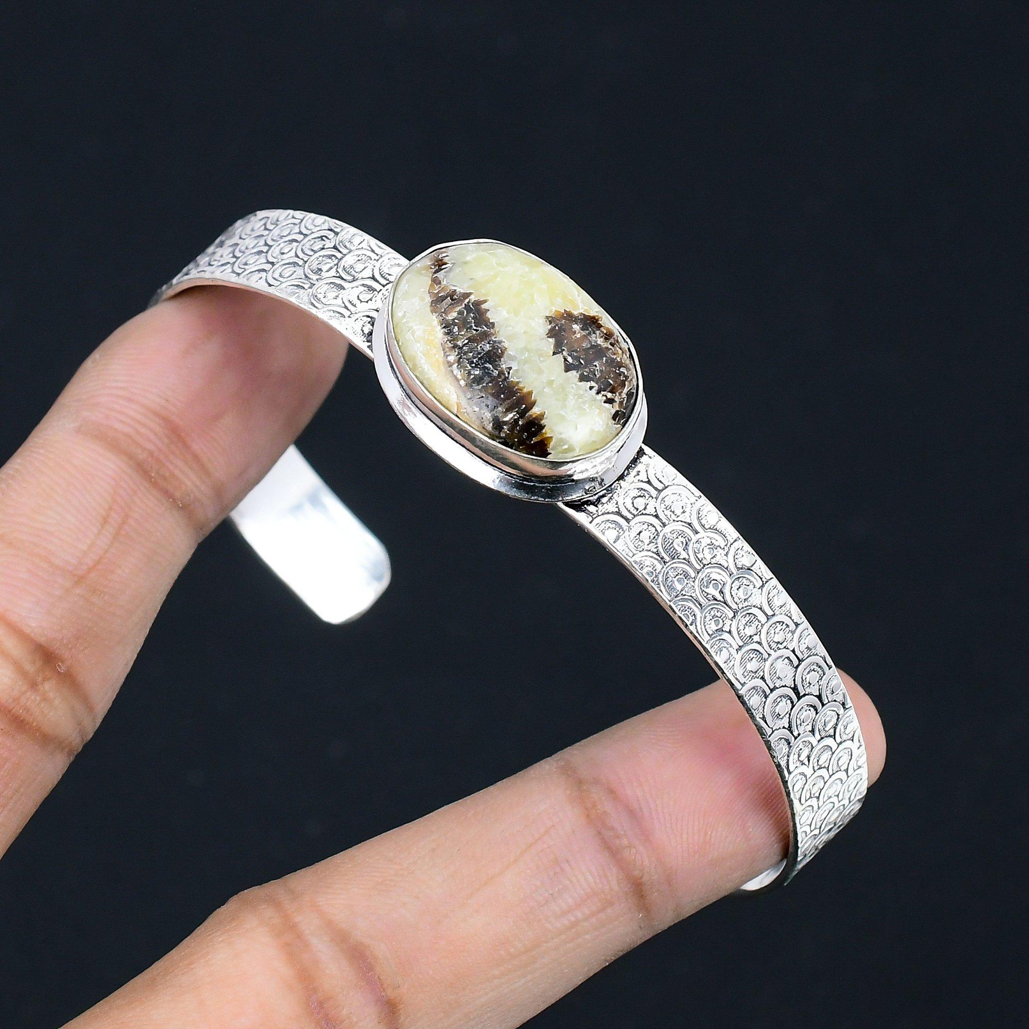 

Sterling Silver Root Chakra Oval Natural Septarian Wife Birthday Bangle Jewelry Adjustable