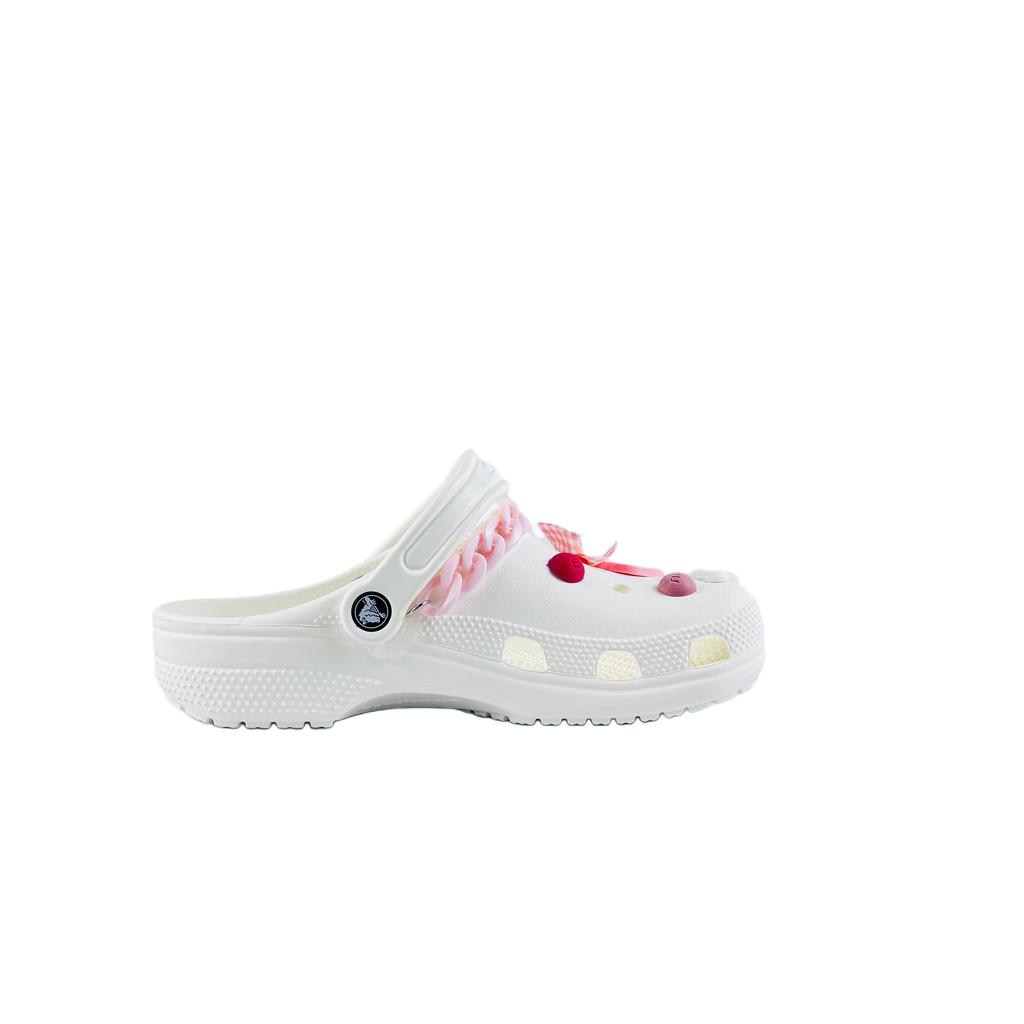 Crocs Classic Clog EVA Pink Checkered Sweetheart Classic Beach Versatile Hole Shoes Unisex White