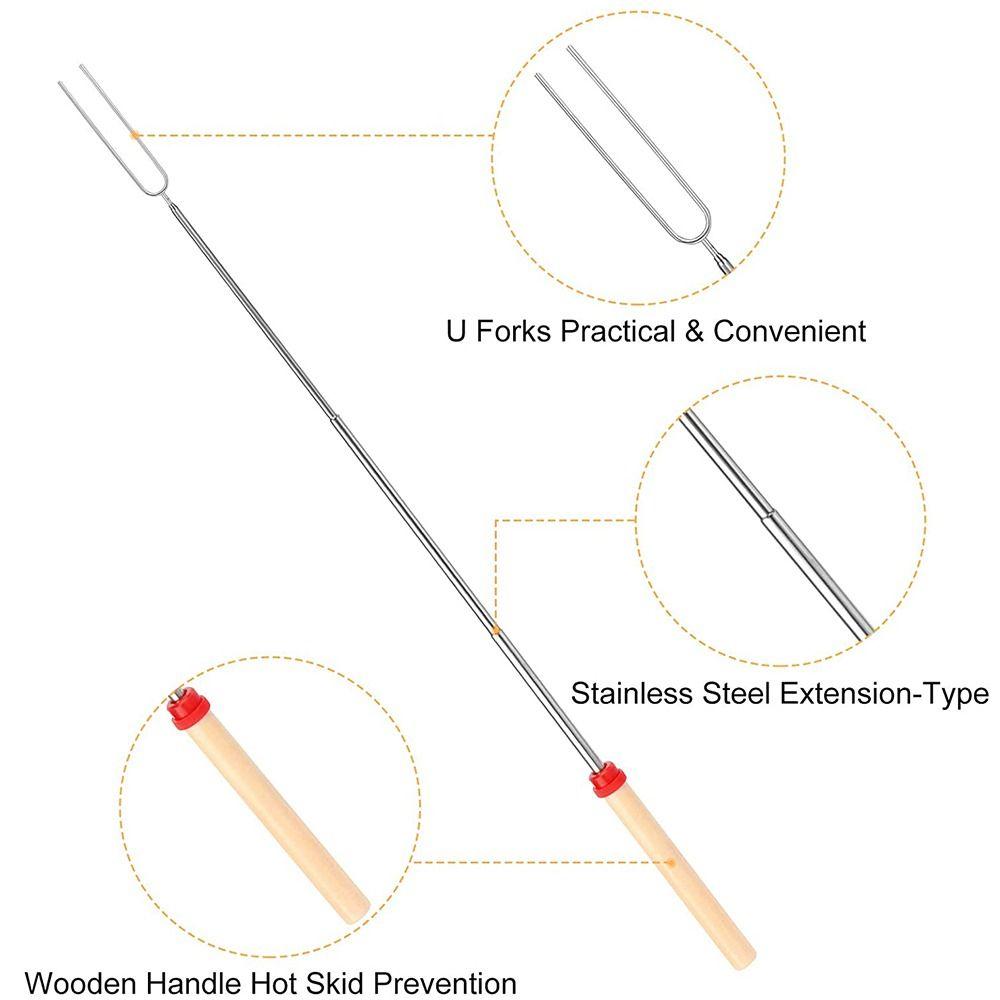 Handle Grilling Tool Camping Skewers Telescoping Barbecue Brazing Fork BBQ Forks Roasting Sticks