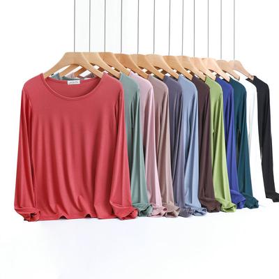 T-shirt Basic a Manica Lunga in Modal per Primavera Estate Maglia Sottile T-shirt con Maschera Colore Unico Scollo a O Top Base Sottocanapa Taglie Forti