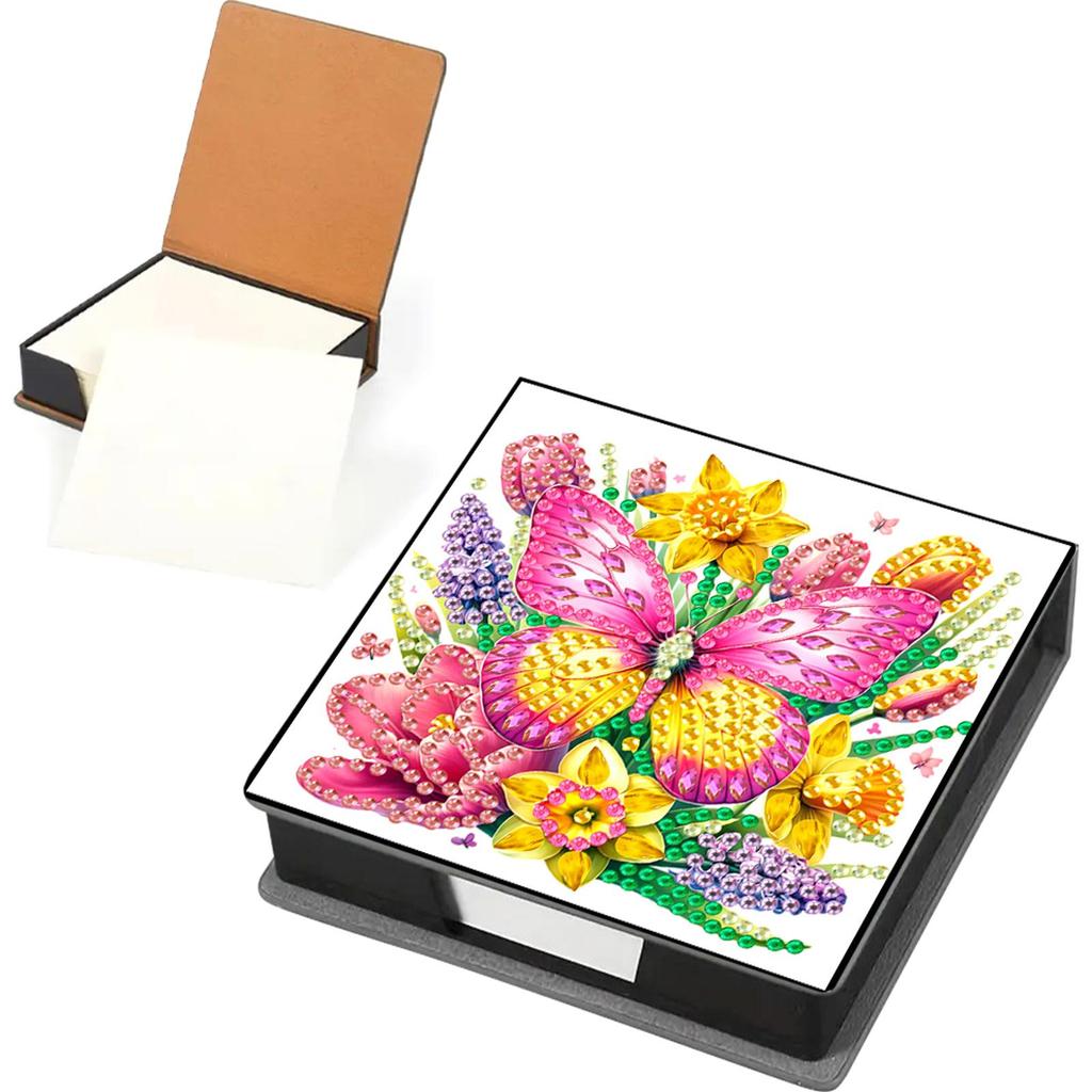 5D DIY PU Diamond Painting Notecard Box Mosaic Kit Gem Painting Memo Pad Holder Self Adhesive Crystal Note Box for Home Office