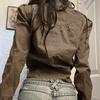 VAYLA Vintage Cropped Jackets Women Stand Collar Solid Color Casual Coats Slim Pocket Zip Up Harajuku Safari Style Outwear