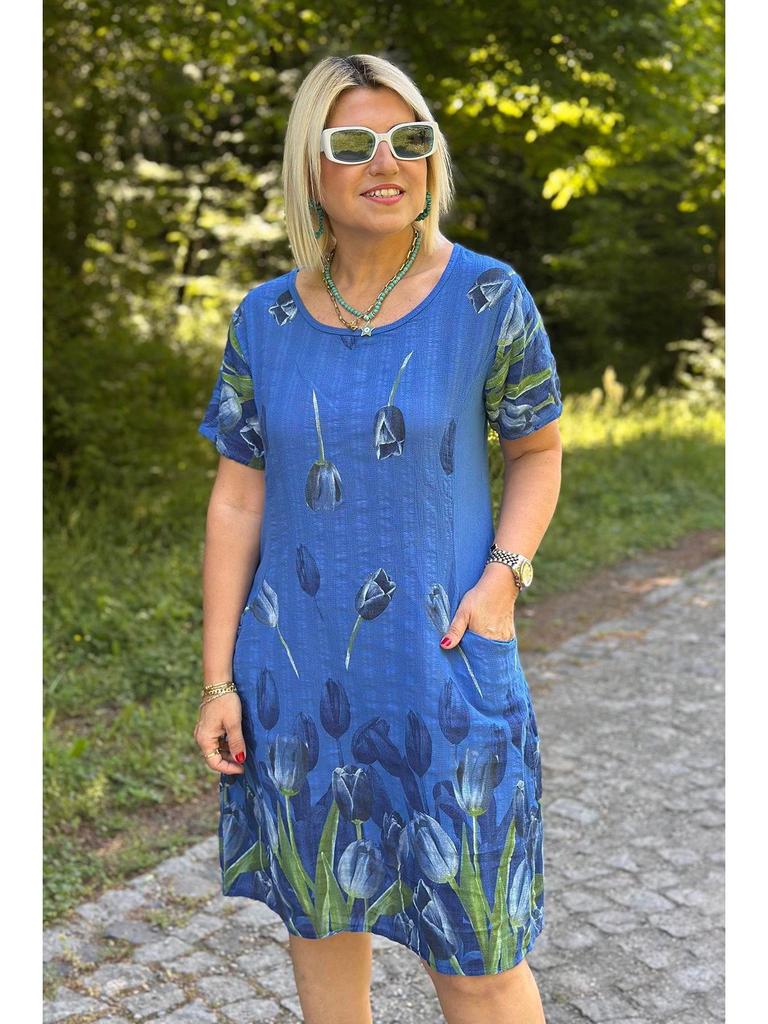 2025 Summer Floral Print Casual Loose Round Neck Dress