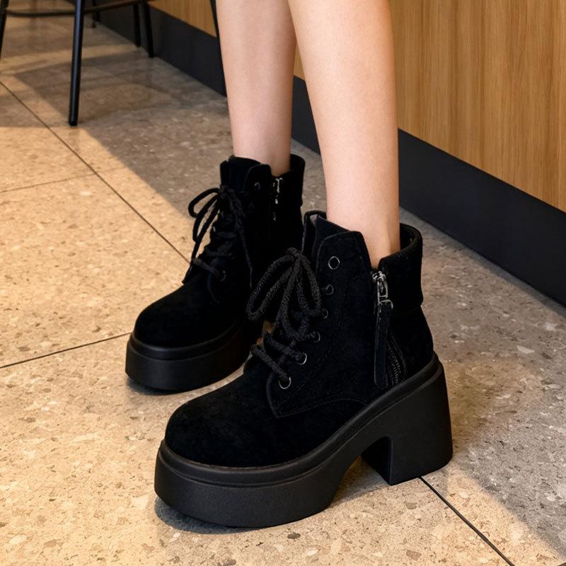 thick-soled soft leather Martin boots women's autumn and winter thick heel increases height and looks thin, fashionable and versatile temperament