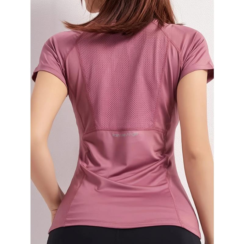 Camiseta deportiva para mujer, de verano, transpirable, sexy, bonita, para la espalda, ropa de fitness, secado rápido, para correr, entrenamiento, manga corta, top de yoga