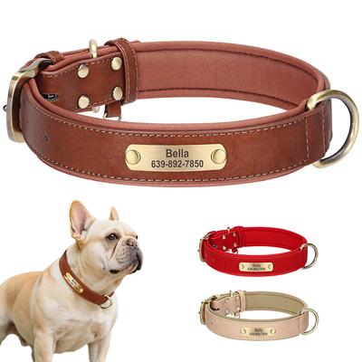 Customizable Dog Collar Durable PU Leather Dog Collars Soft Padded Pet Puppy Necklace Free Engraving for Small Medium Large Dogs