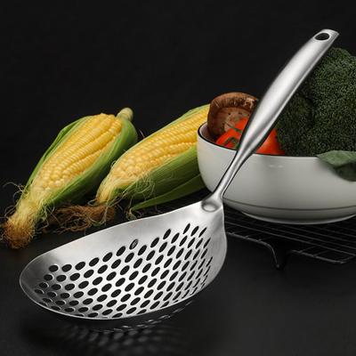 Cuchara ranurada grande para espumadera, cuchara con filtro de acero inoxidable de grado alimenticio resistente para albóndigas, fideos, colador de pasta resistente con mango largo