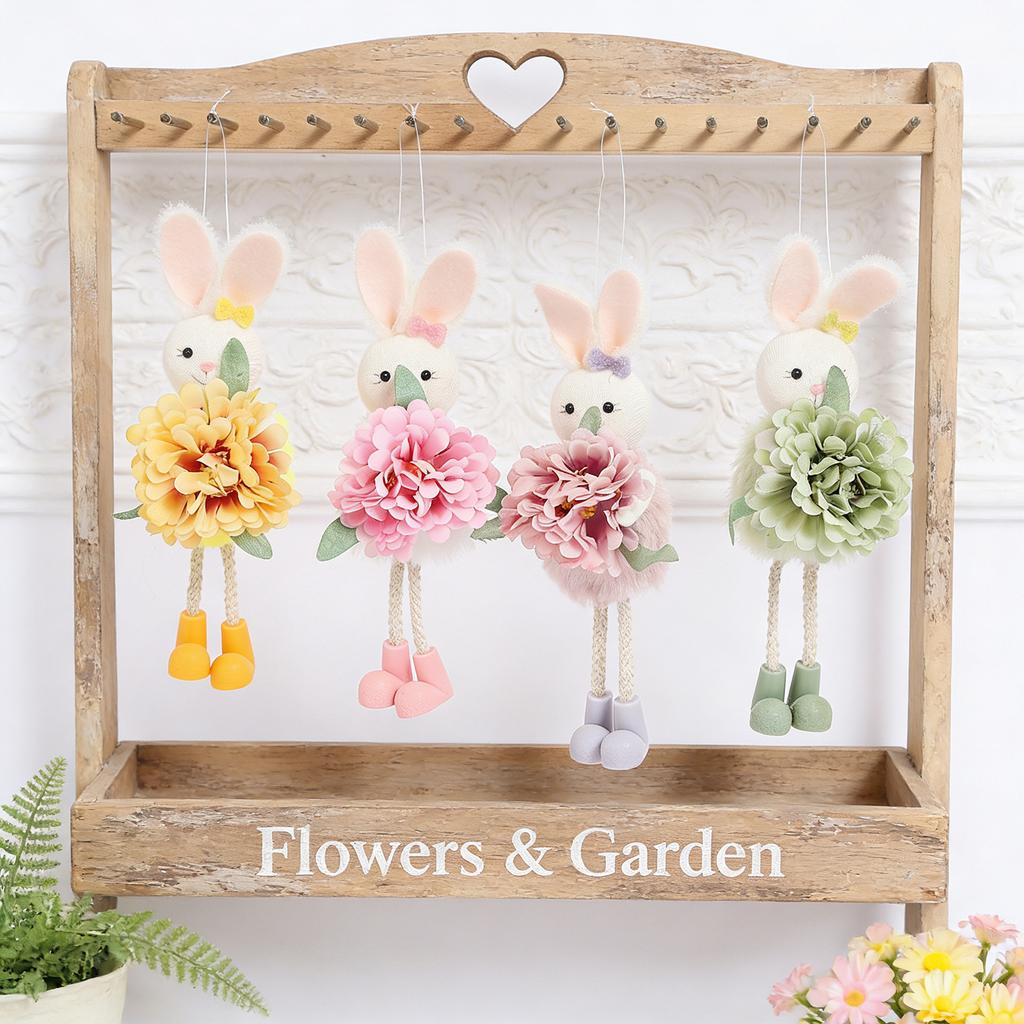Easter Bunny Decoration Easter Rabbit With Flower Hanging Pendant Holiday Spring Party Home Garden Decorations Ornaments Gifts