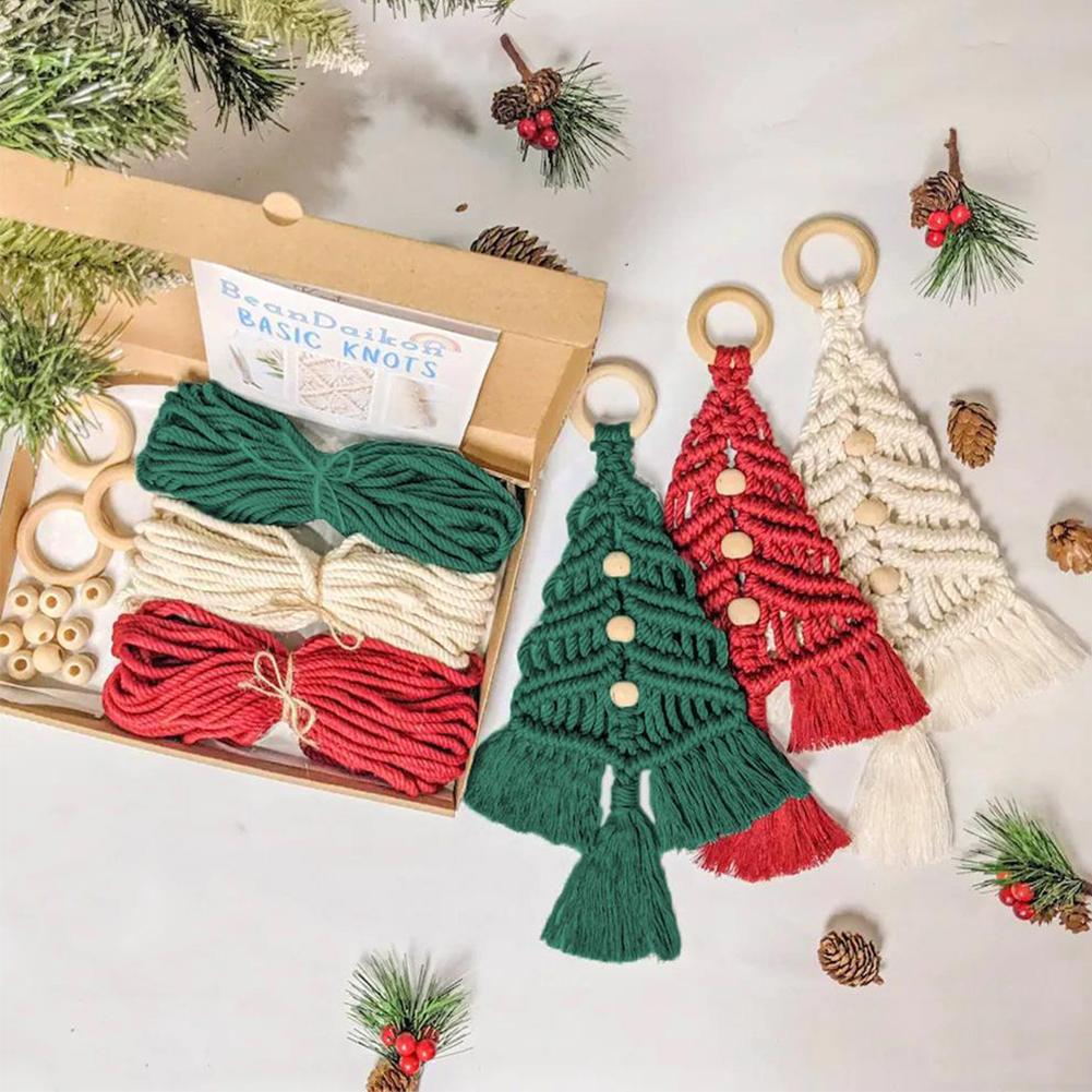 3 Stück Weihnachtsbaum DIY Makramee-Set, Weihnachts-Makramee Gewebter Boho-Weihnachtsbaum Dekorative Hängende Ornamente Sets für Anfänger