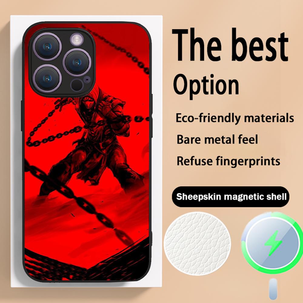 Mor-tals Kombat fashion game design Phone Case For iPhone 16 15 14 13 12 11 Plus Pro Max High-end Luxury Magsafe Sheepskin