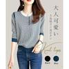 [Elixio] [Elixio] Knit Tops Ladies Houndstooth Thin Long Sleeve Round Neck Gold Button Beautiful Elegant Fashionable Commute Office Casual Spring