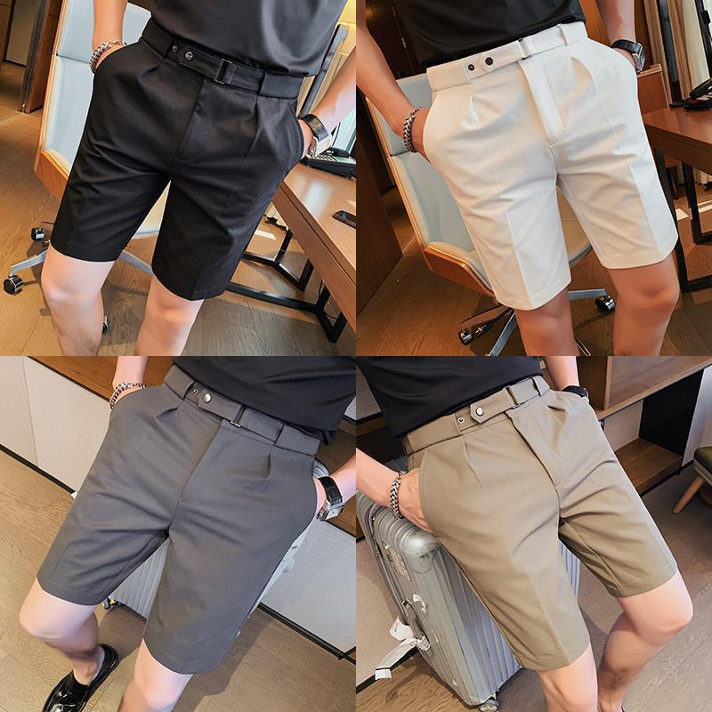 Men's Slim Fit Ice Silk Suit Shorts - Summer Casual, Straight Leg, Five-Point Style 