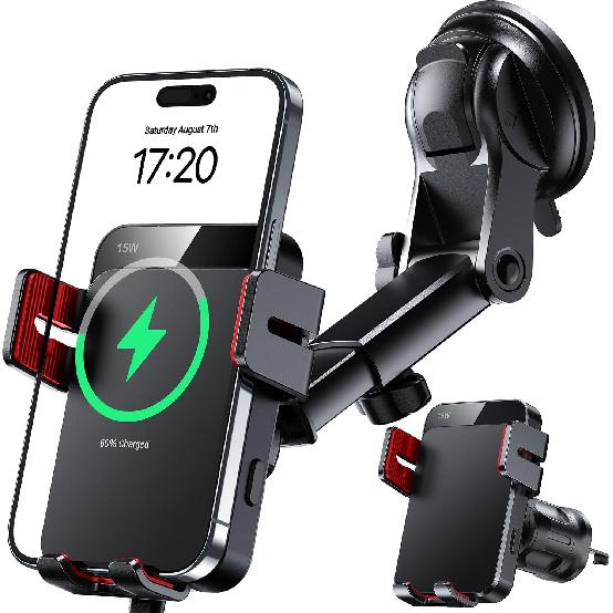 Wireless Car Charger 15W Auto Clamping Phone Holder Dash Windshield Vent