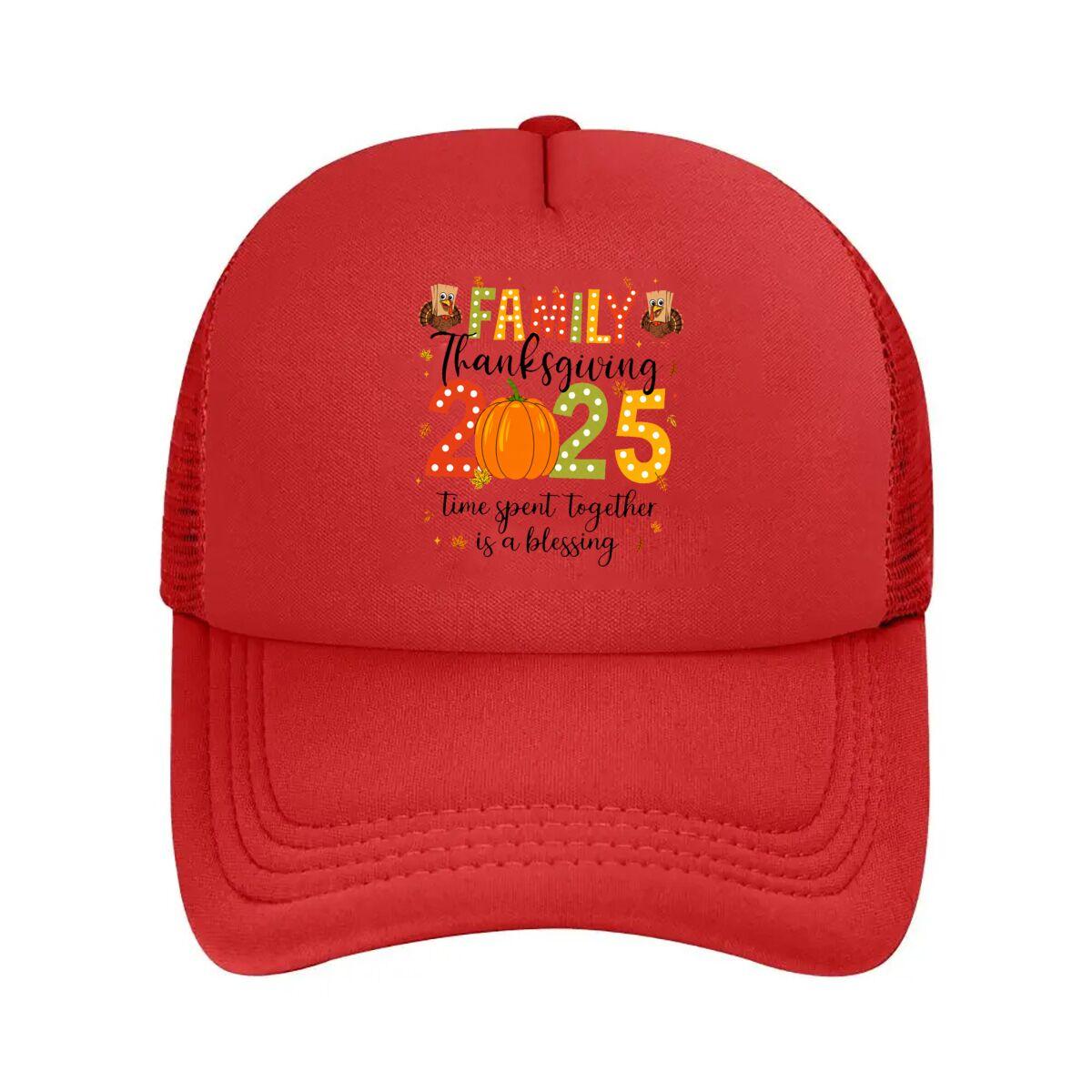 Thanksgiving Family Pumpkin Turkey Graphic Mesh Baseball Cap Hip Hop Adjustable