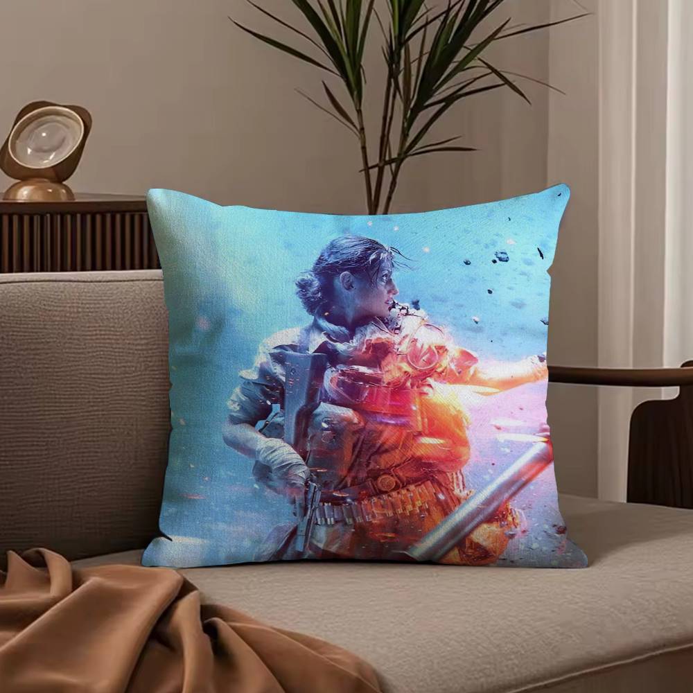 Hot Cool Games B-Battlefield Pillow Case Anti-dustmite Pillowcase Invisible Zipper Silky Short Plush Sofa Cushion Cover