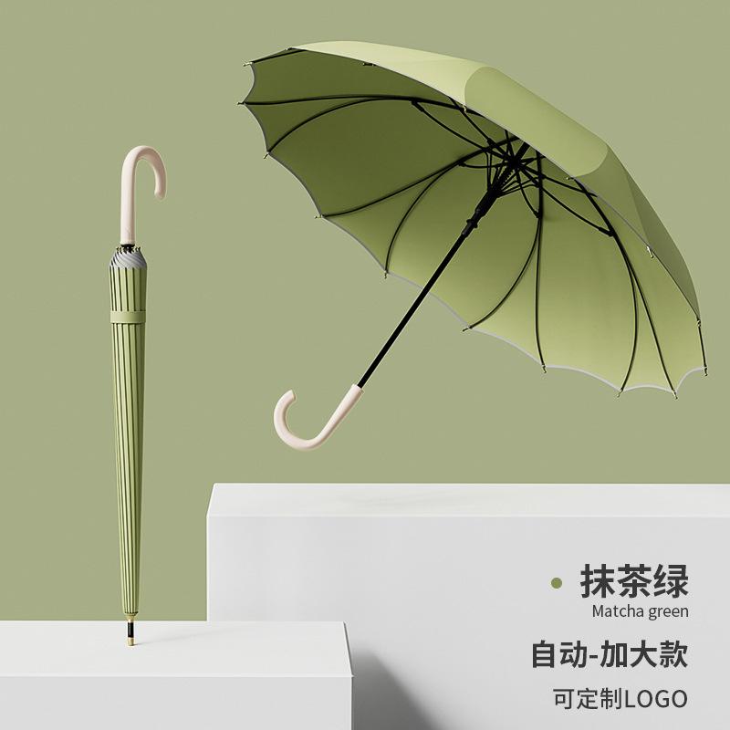 New straight-shank one-piece umbrella girls high-value automatic umbrella enlarged reinforcement thickened rainstorm-resistant long-handled umbrella