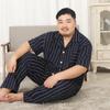 Mei Ji Yun Men's Cotton Lapel Pajama Set - Short Sleeve, Long Pants, Plus Size
