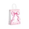 5PCS Sweet Pink Paper Gift Bags White Bow Handheld Design Pink Bow Theme Bow Themed Paper Material Candy Tote Bag Wedding Party